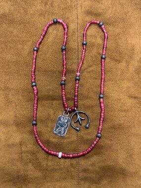 Vintage Native American-Style Red Necklace Sterling? Kachina Naja Squash Blossom